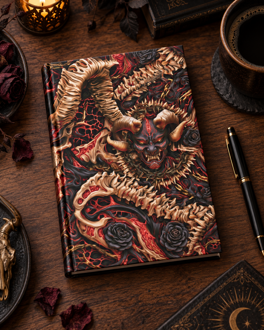 Demonic Skull & Bones Hardcover Journal — Gothic Horror Sketchbook